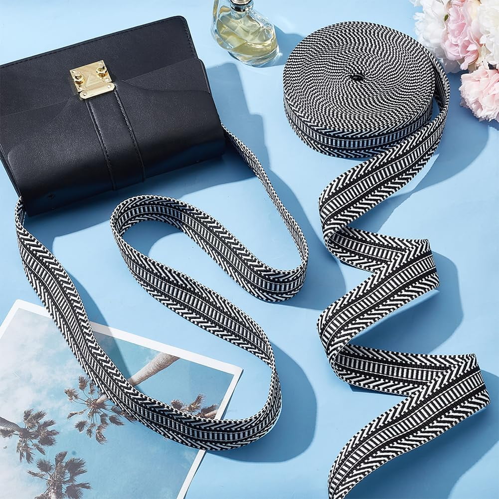10 Yard/ 9.1m Craft Striped Ribbon 1.5inch Polyester Ribbon Straps Black White Striped Webbing Twill Tape Ribbon Jacquard Ribbon for Sewing Garment Backpacks Handbag Hats Home Decor Polyester
