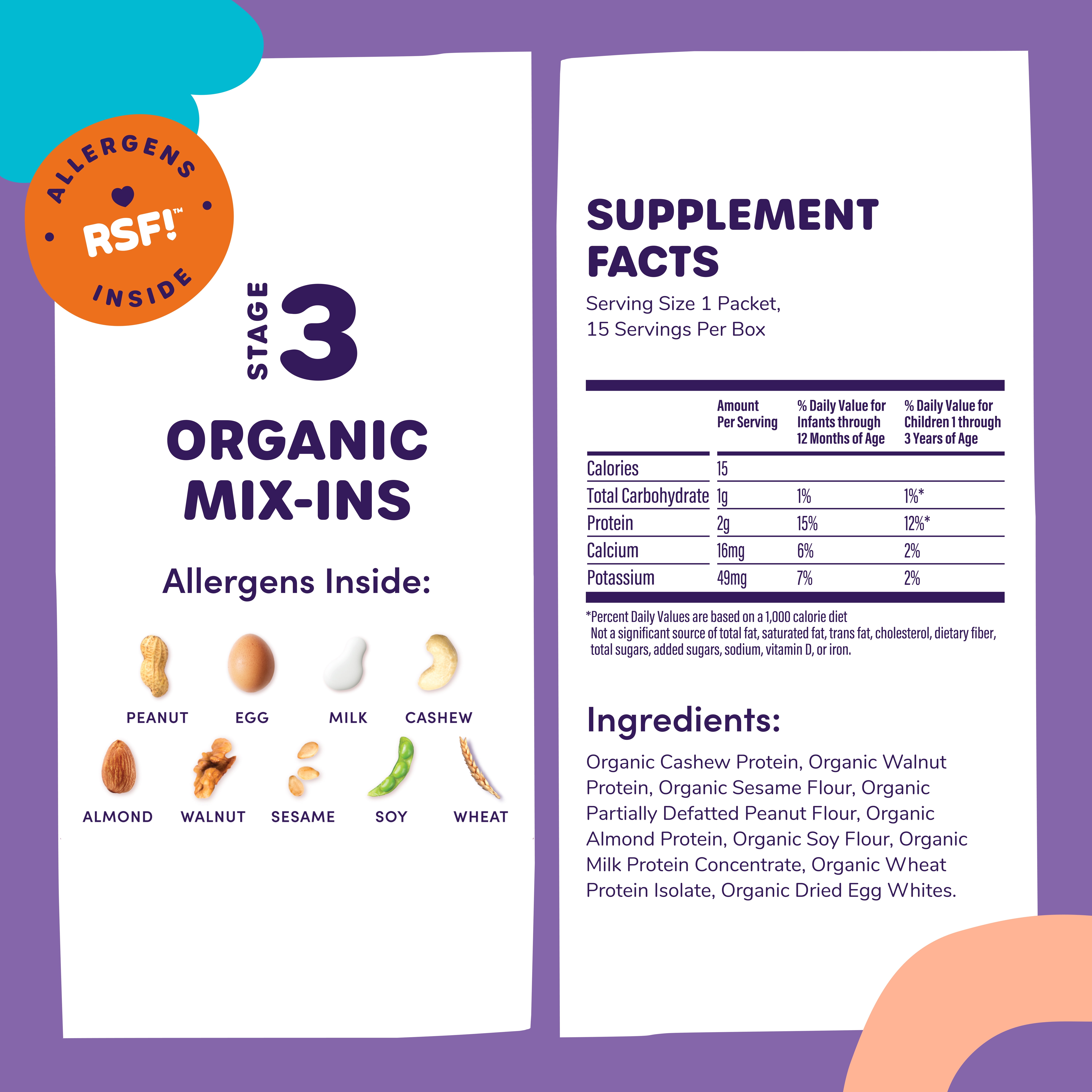 (6 pack) Ready, Set, Food! Organic Early Allergen Introduction Mix-Ins, Babies 6 Months, Stage 3, Unflavored