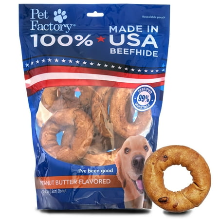 UPC: 0094983783326 | Pet Factory Made in USA Beefhide Donuts Peanut Butter Flavored – 3   12 Count