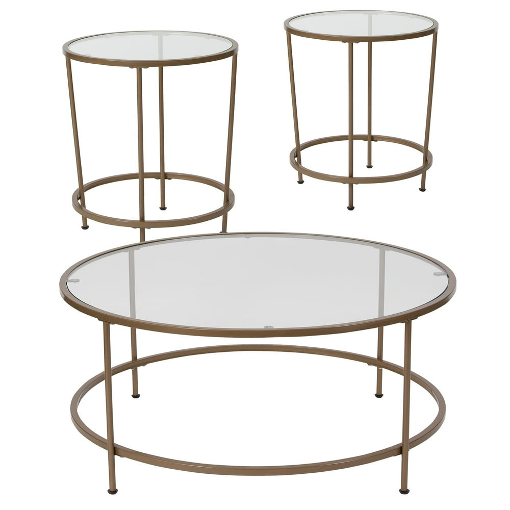 3Piece Clear Contemporary Round Coffee and End Table Set 35.25