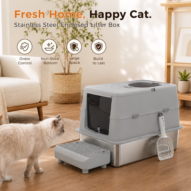 Pawz Road Stainless Steel Enclosed Litter Box with Filter photo 4