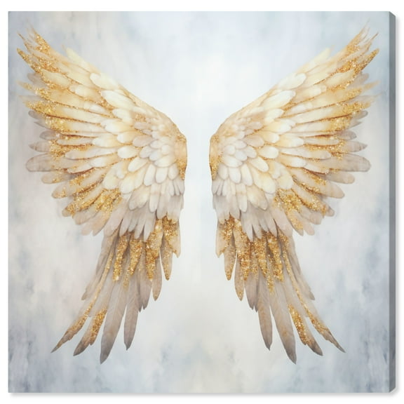 Elegant Angel Wings Canvas Elegant White Gold Wall Art by Art Remedy, Gallery Wrapped, 30" x 30"