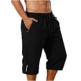 thumbnail image 6 of Eltusu Men's Workout Shorts, Elastic Waist Zipper Pockets Below the knee Drawstring Hiking Shorts Black Size L, 6 of 7