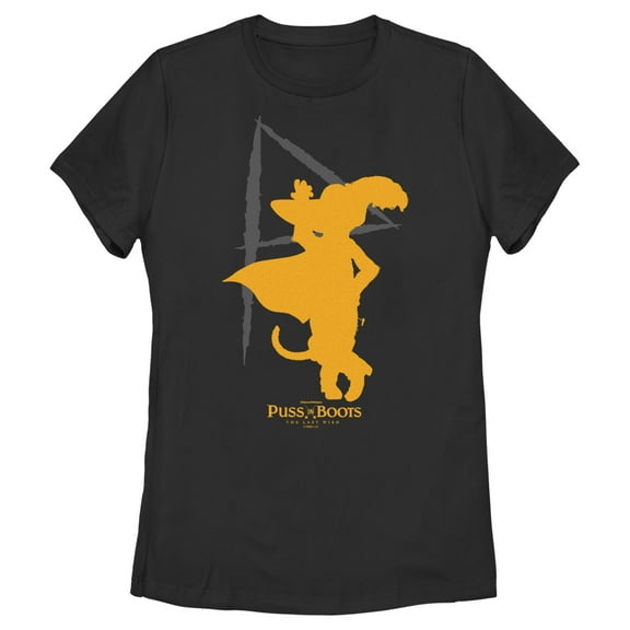 Women's Puss in Boots: The Last Wish Yellow Silhouette  Graphic Tee Black Medium