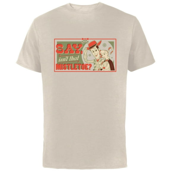 Disney and Pixar’s Toy Story Woody Bo Peep Holiday Mistletoe - Short Sleeve Cotton T-Shirt for Adults - Customized-Natural