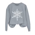 thumbnail image 4 of Chandail à Col Rond pour Femmes avec Imprimé Flocon de Neige, Haut Décontracté à Manches Longues sur le Thème de l'Hiver, Vêtement de Détente en Molleton Doux pour la Saison Automne Hiver, Usage Quotidien et Cadeaux de Vacances - Gris, 4 of 7