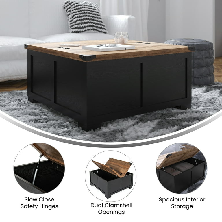 Emma + Oliver Farmhouse Coffee Table with Clamshell Style Hinged