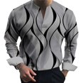 thumbnail image 2 of Men Casual Print V Neck Dress Shirts Long Sleeve Loose Collar Blouse Tops Tee, 2 of 8