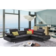 J&M Furniture A761 Italian Leather Sectional Slate Black In Right Hand Facing