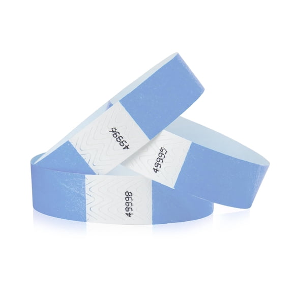 100 WristCo Sky Blue Tyvek Wristbands for Events - Comfortable Tear Resistant Paper Bracelets ID Wrist Bands for Concerts Festivals Admission Party Identification