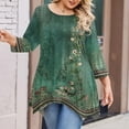 thumbnail image 4 of WTOBBY Women's Plus Size Floral Print 3/4 Sleeve Round Neck Tunic Top Loose Fit Tee for Full Figure Comfort and Fall Seasonal Fashion,Dark Green 2XL, 4 of 5