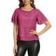 thumbnail image 4 of Craaazy Women's Sparkle Short Sleeve Top with Scallop Hem and Round Neck Gifts, 4 of 9