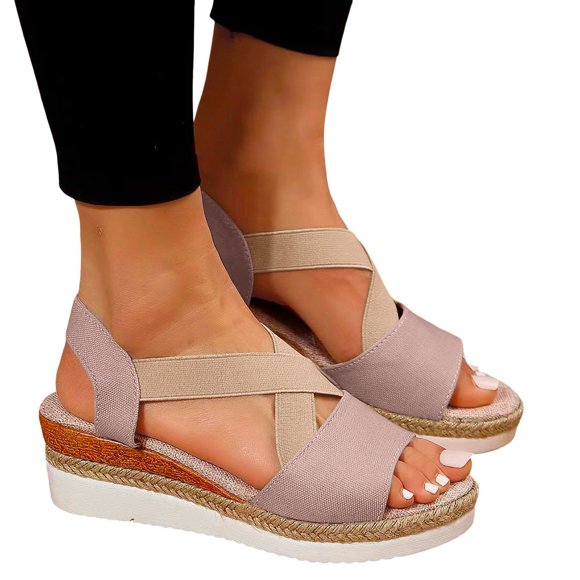 Women's Wedge Sandals Open Toe Espadrilles Slingback Heels Comfortable Flatform Summer Beach Shoes for Daily Walking Brown Size 8.5