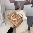 thumbnail image 3 of Bolsa de mano tejido de ratán Vintage Para mujer Ehuebsd Mini cesta con perlas C 23*16*12 cm, 3 of 9