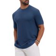 thumbnail image 4 of INSPIRE CHIC Men's Waffle Texture Short Sleeve Crew Neck Solid Casual Knitted T-Shirts M Dark Blue, 4 of 7