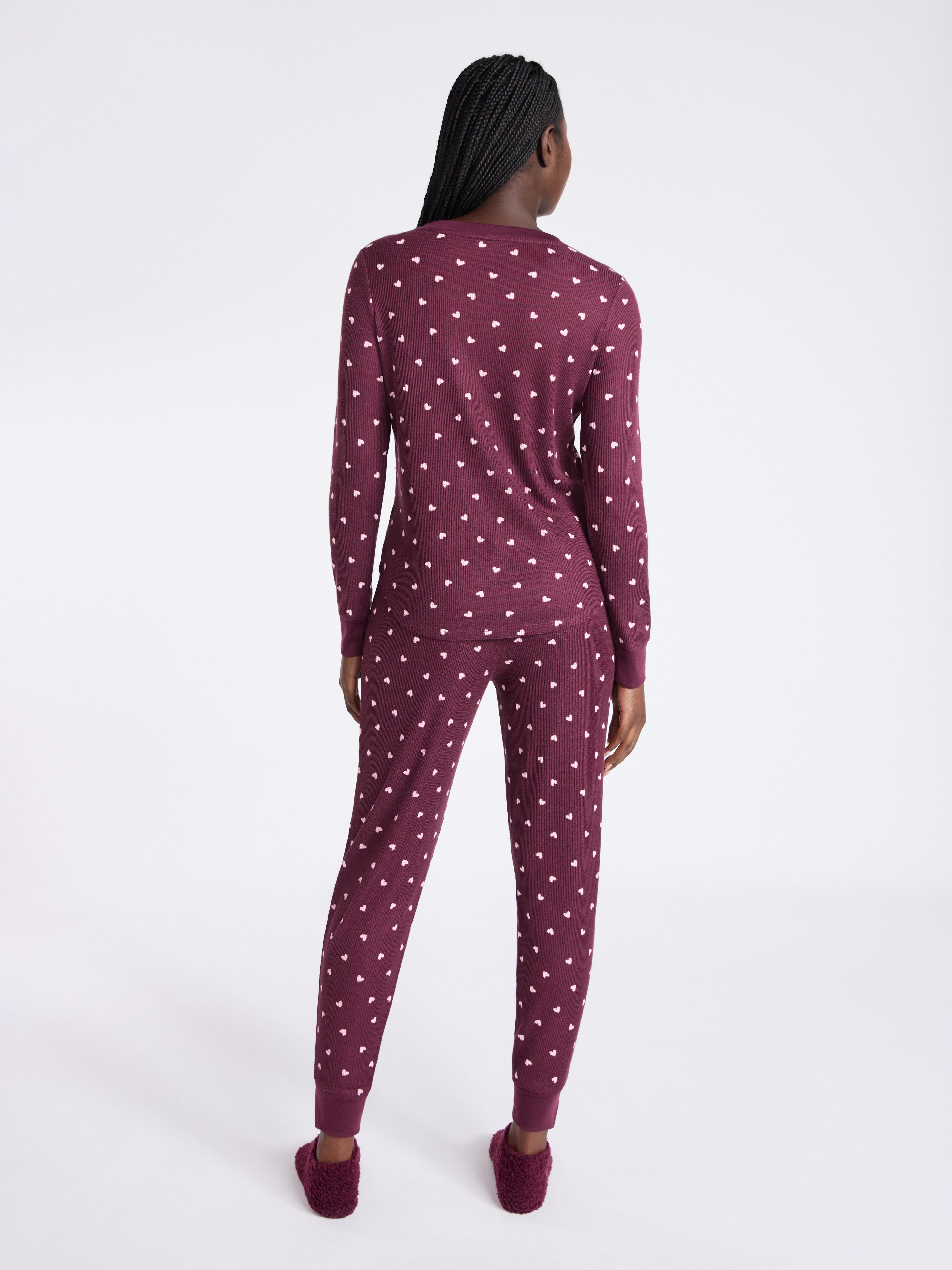 Joyspun Women's Waffle Knit Henley Sleep Top, Joggers and Socks Pajama Set, 3-Piece, Sizes XS-3X