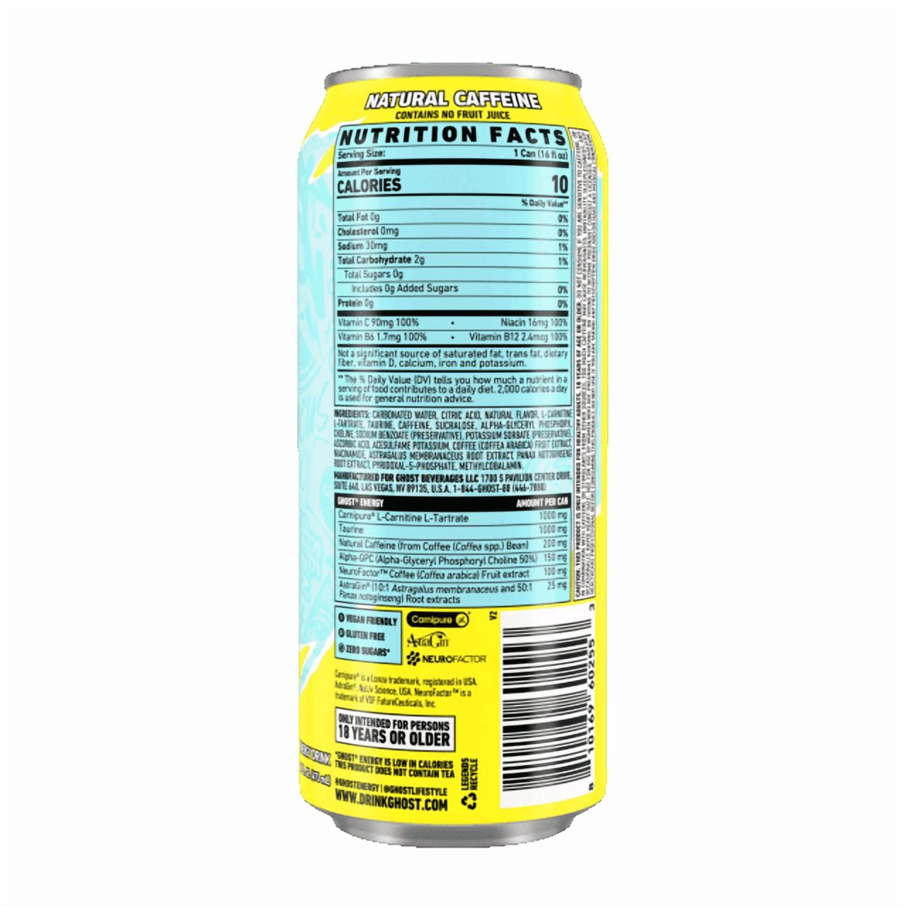 GHOST® ENERGY Zero Sugars Energy Drink, Iced Tea Lemonade, 200mg Natural Caffeine, 16 fl oz Can