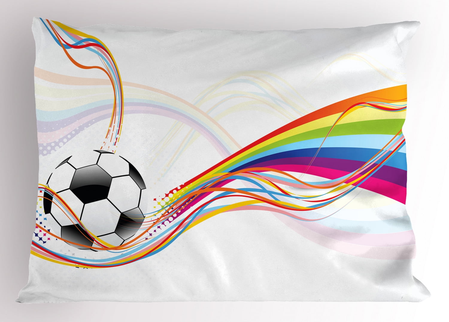 Soccer Pillow Sham Rainbow Patterned Swirled Lines Abstract Football