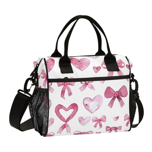 ALAZA Bows and Hearts Insulated Lunch Bag Reusable Tote Box Adjustable Shoulder Strap for Work Picnic