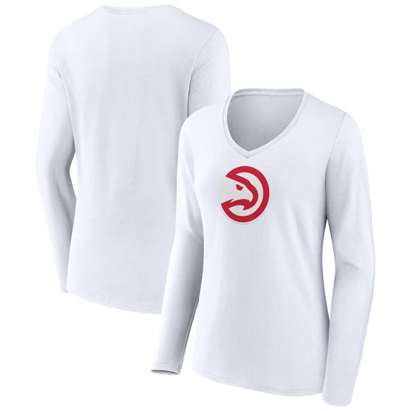 Women's White Atlanta Hawks Logo Long Sleeve V-Neck T-Shirt