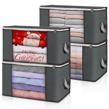 WeluvFit 4 Pack Large Clothes Storage, Clothes Storage Bins Foldable Closet Organizer Storage Containers Grey