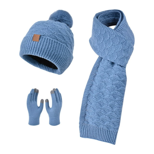 Fgnfyis Winter Warm Hat Scarf and Gloves Set for Baby Outdoor Cold Weather Protection Three Piece Set Blue