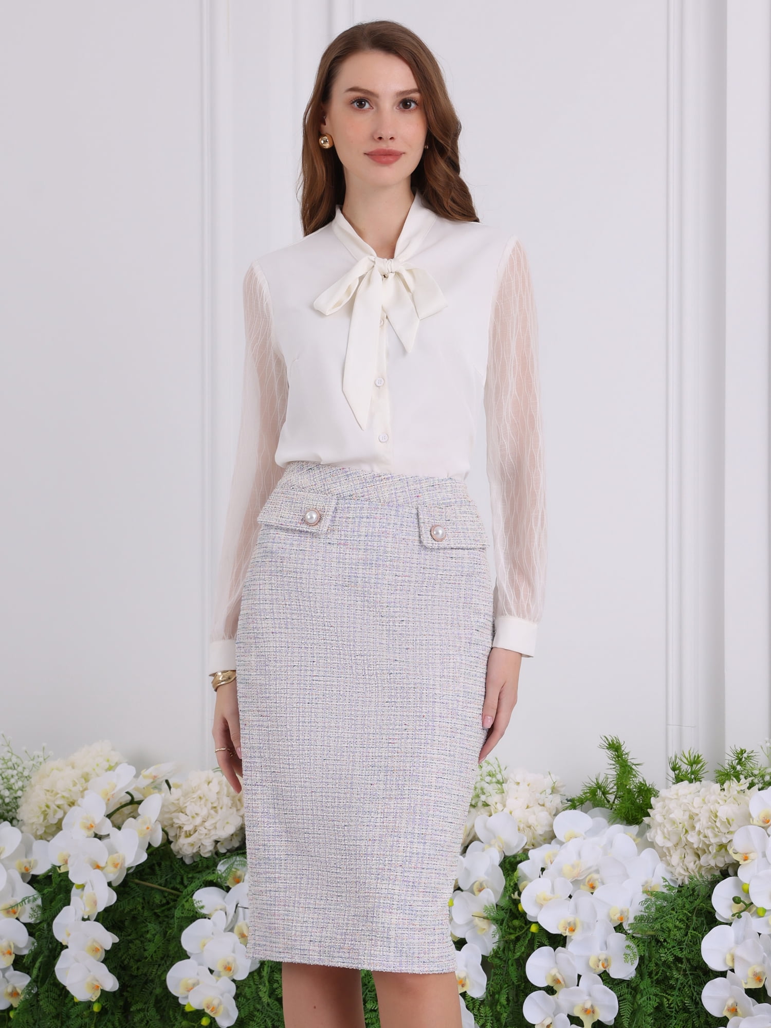 DARING DIVA Women's Tweed Pencil High Waisted Bodycon Midi Skirts XL Light Purple
