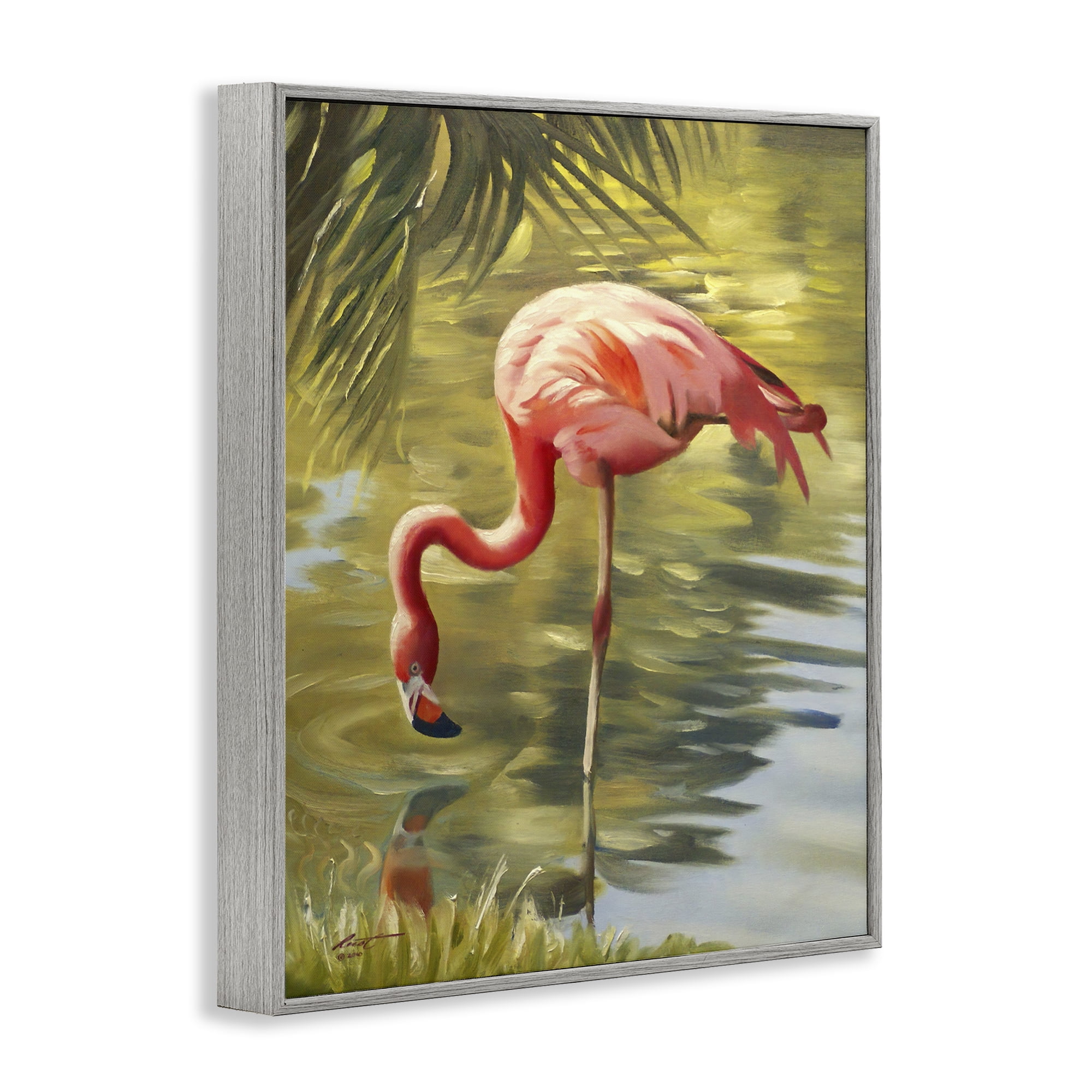 Stupell Industries Flamingo Shallow Pond Animals & Insects Painting Gray Framed Art Print Wall Art, 11 x 14
