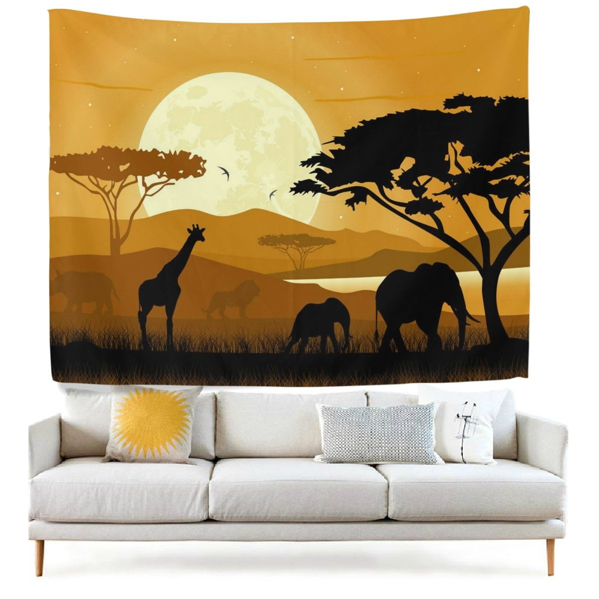 POPCreation African Elephants In Sunset Fabric Tapestry Throw Dorm
