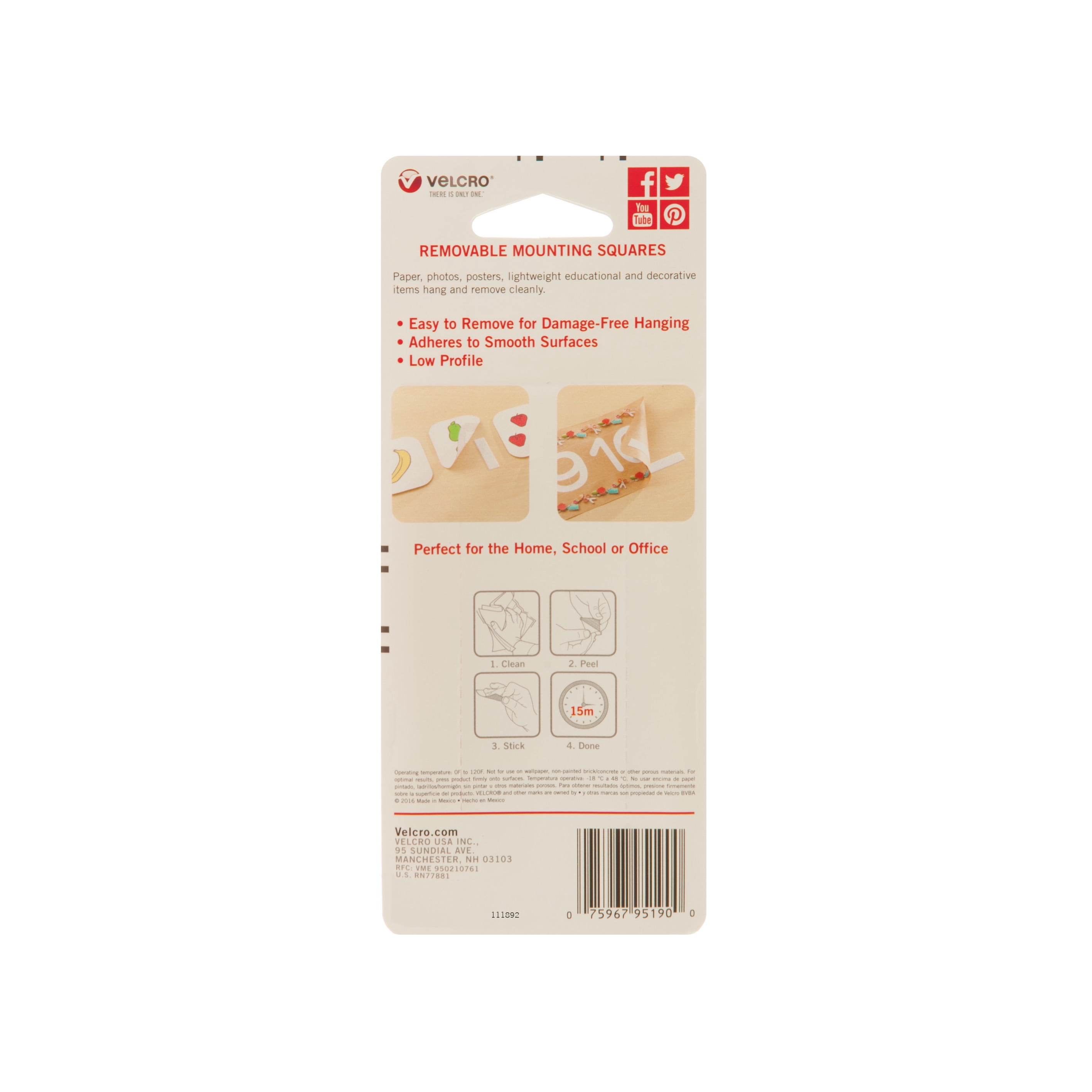 (2 pack) VELCRO Brand - Removable Mounting Squares, Damage-Free Decorating, 3/4"", Pack of 8 (95190)