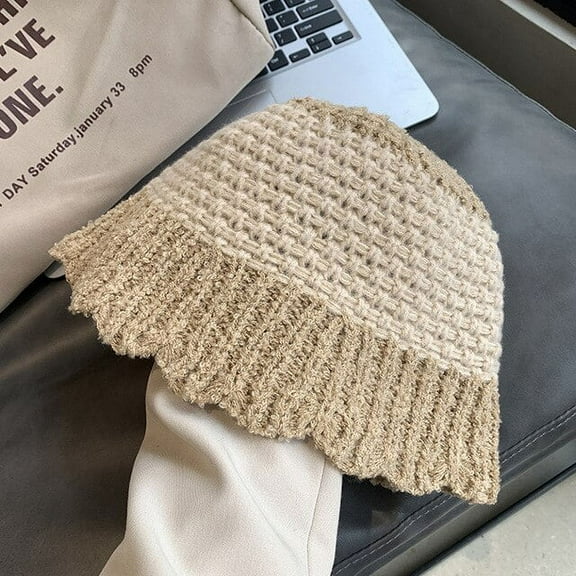 CoCopeanut Autumn Winter Knitted Bucket Hat Women's Patchwork Contrast Fisherman Hats Outdoor Female Foldable Basin Caps Gorros