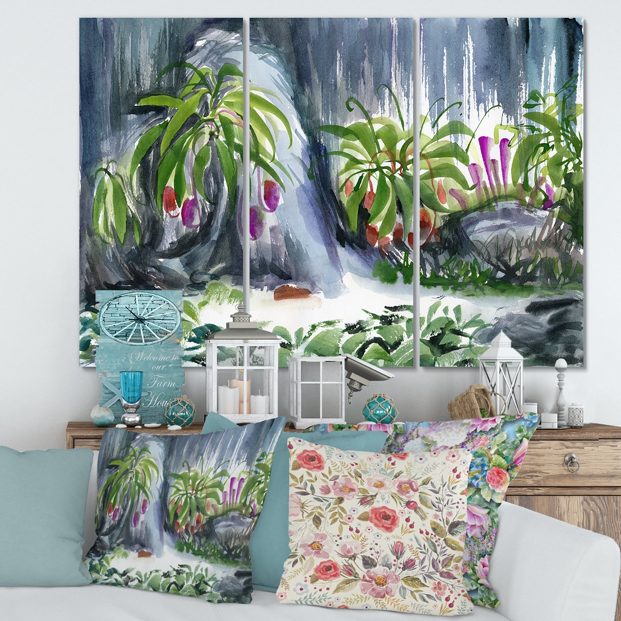 Designart ' Abstract Tropical Plants Oasis ' Farmhouse Canvas Wall Art Print