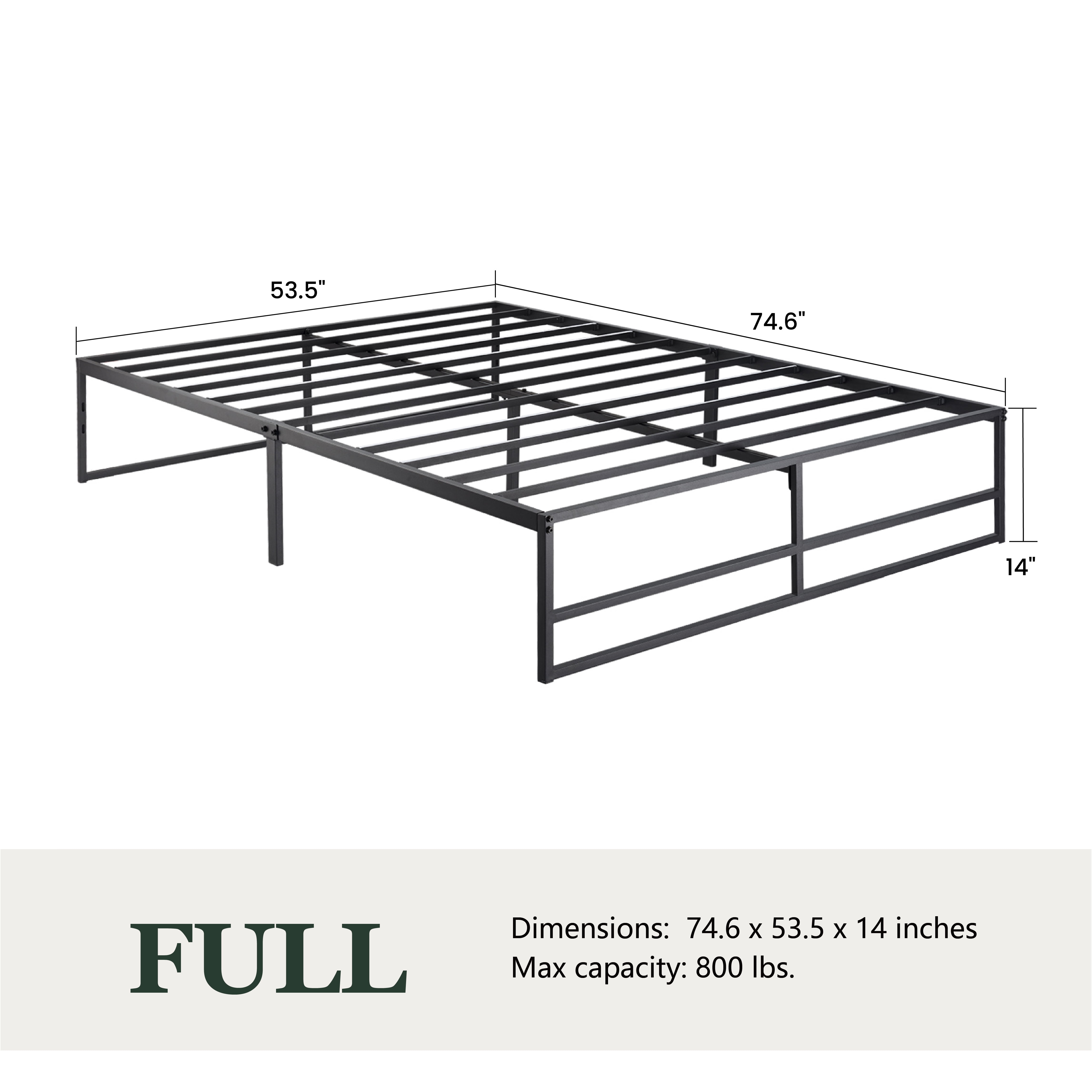 Amolife Full Size 14'' Metal Platform Bed Frame with Large Under Bed Storage Space, Black