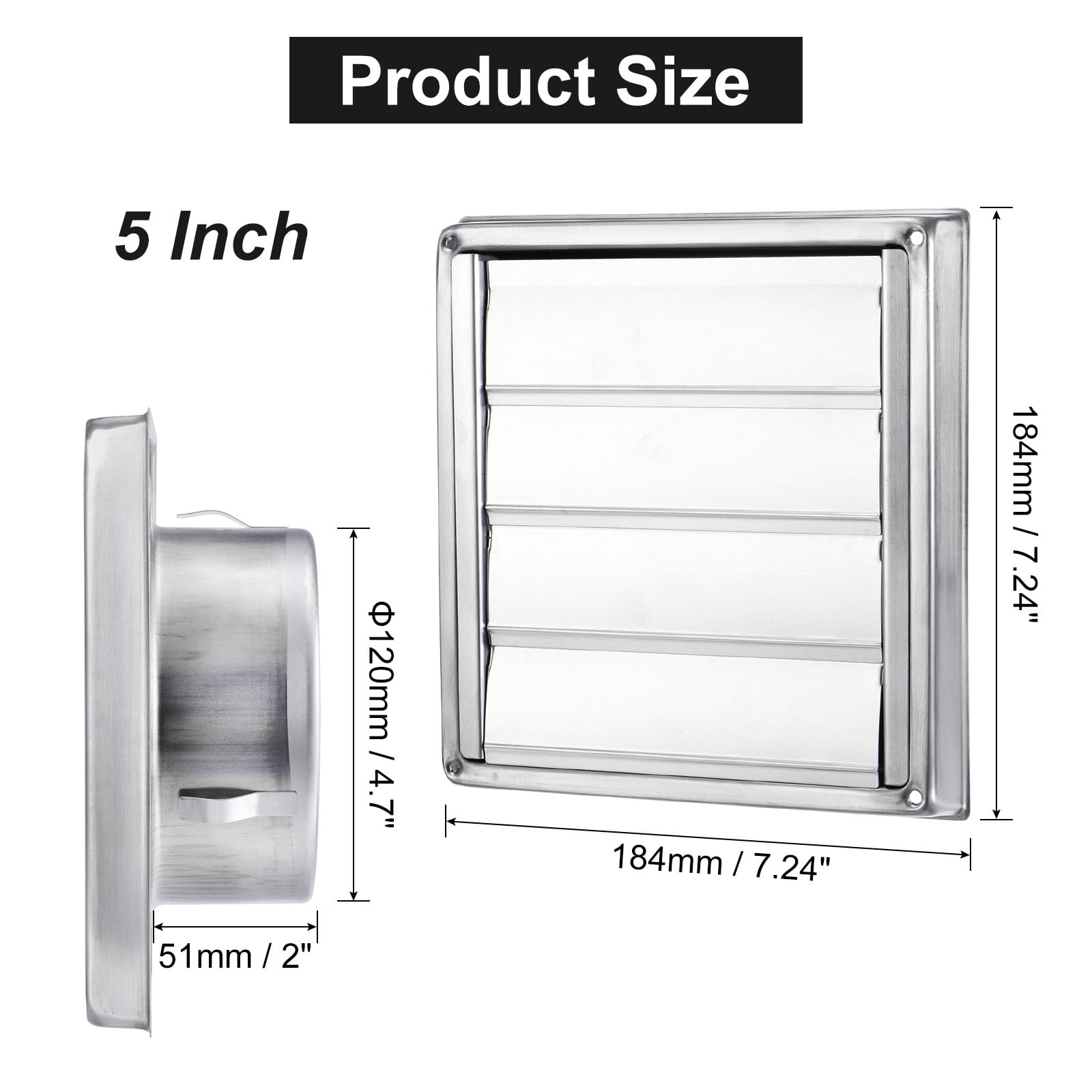 Uxcell 5" Dryer Vent Cover Stainless Steel Exterior Wall Outlet Vent Grille, Louvered with Moving Flap and Screen Mesh