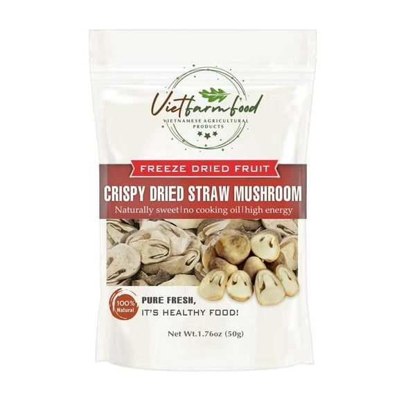 CRISPY STRAW MUSHROOM 1,76 oz (50g) VIETFARMFOOD: Freeze-dried, no sugar added, naturally sweet. Nutritious, pure, and crunchy. Great for snacking, toppings, desserts or healthy gifting