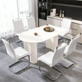 thumbnail image 3 of Dining Table Set for 6 with PU Leather Armless Chairs, Modern Cream Dining Table and Silver Plated Metal Leg Chairs for Kitchen or Dining Room Use, 3 of 9