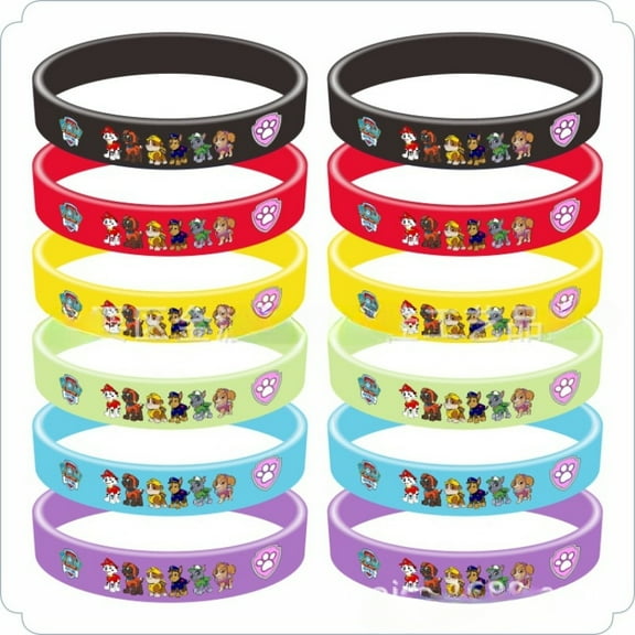 12PCS Paw Patrol Kids Silicone Wristbands Cartoon Anime Party Bracelets Figures Wristband Jewelry Decoration Kids Birthday Gifts