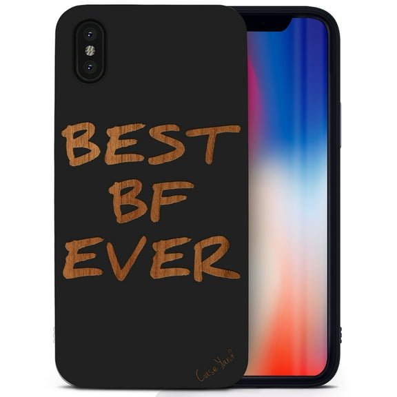 Case Yard Wooden Case for iPhone-XS-Max Soft TPU Silicone cover Slim Fit Shockproof Wood Protective Phone Cover for Girls Boys Men and Women Supports Wireless Charging Best BF Ever Design