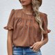 thumbnail image 2 of Camisa de manga corta con volantes para mujer Blusa de cuello redondo con estampado de flores para fiestas Compras Viajes de ocio al aire libre Marrón S, 2 of 6