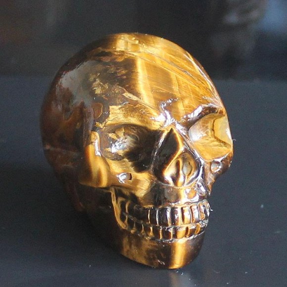 2 Hand Carved Mixed Gemstone Crystal Skull Figurine Carving Home Decor (Golden Tiger Eye)