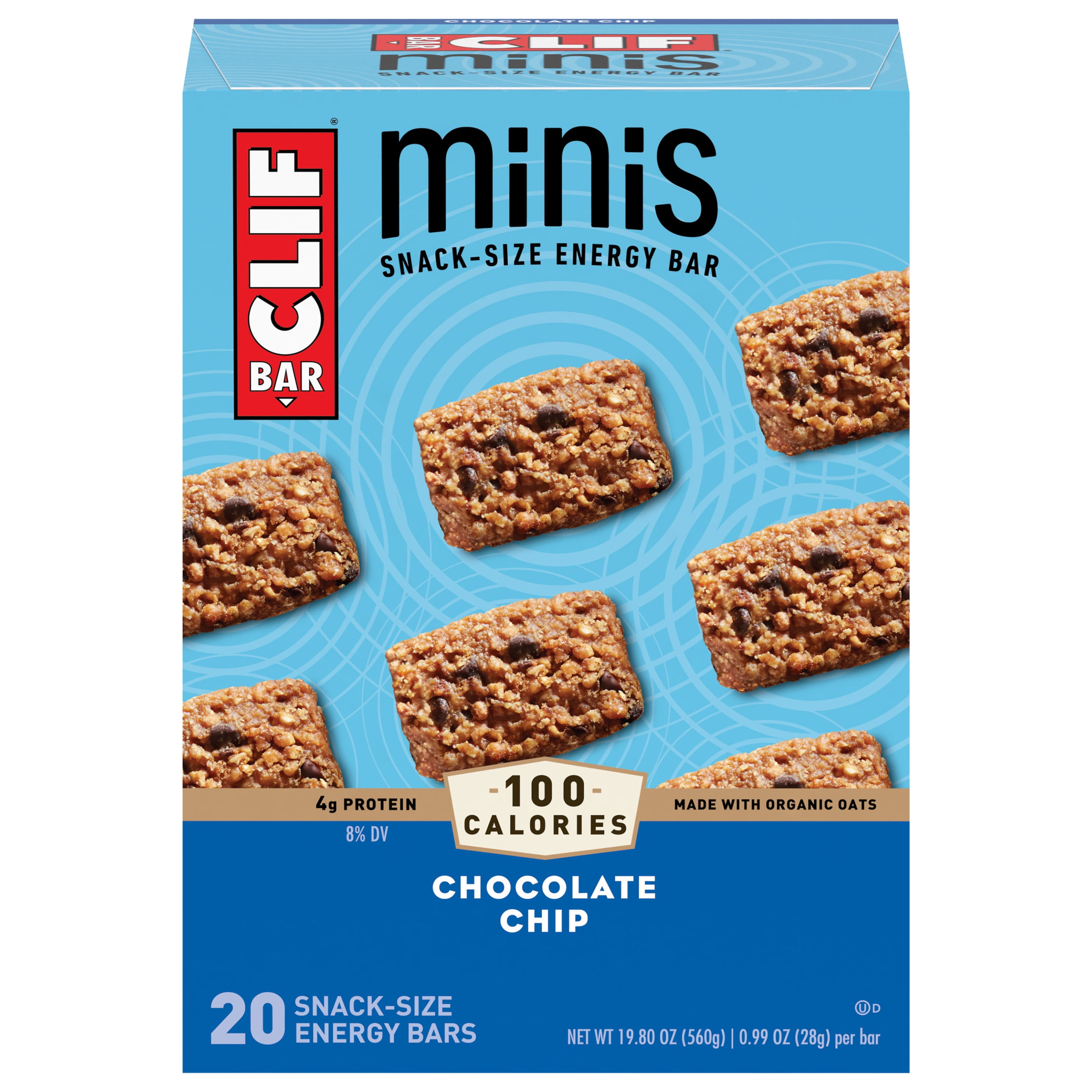 Clif Bar Minis Energy Bars, Chocolate Chip, 4g Protein Bar, 20 Ct, 0.99 oz