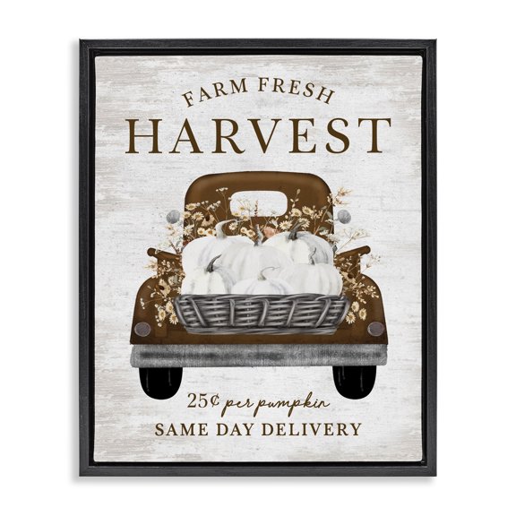 Stupell Industries French Country Farm Pumpkin Harvest Black Floating Frame Canvas Art, 17 x 21, by Lettered and Lined