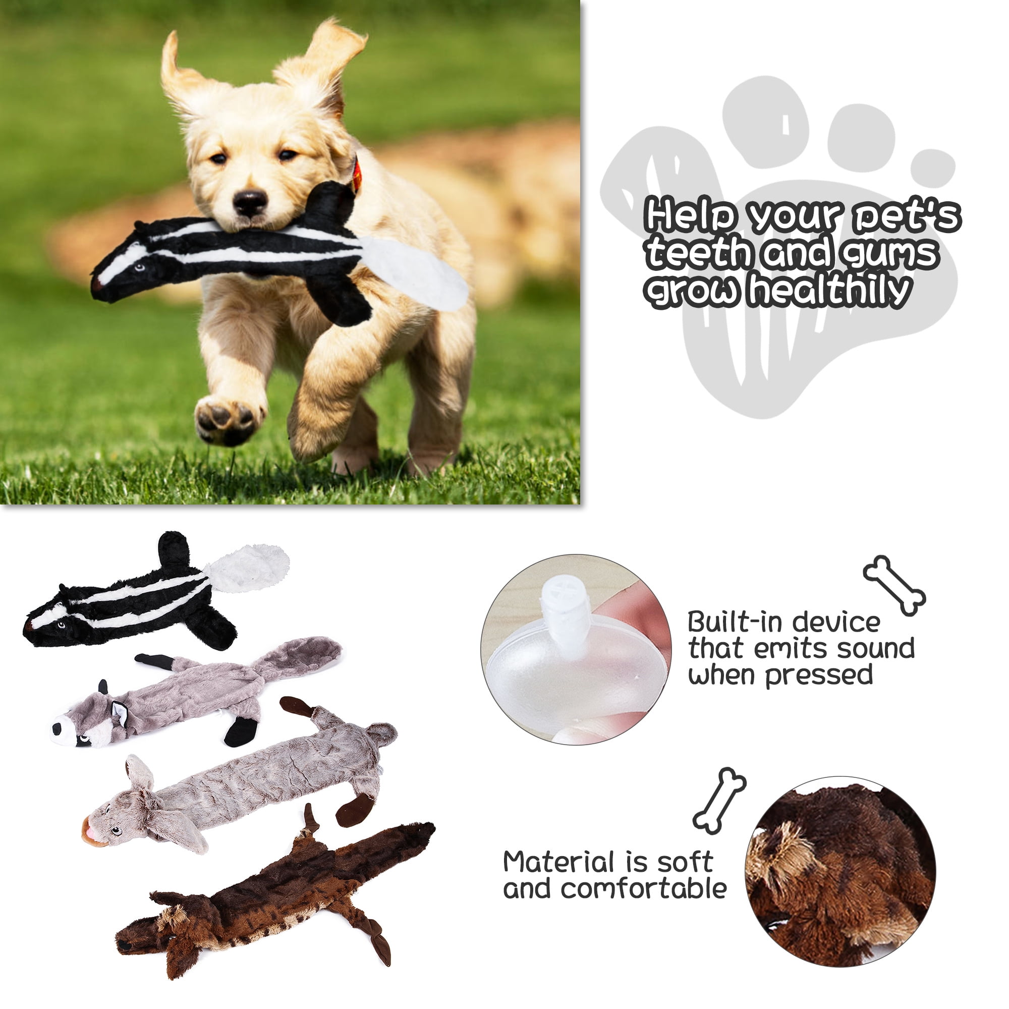 Kepooman 4 Pieces Dog Squeaky Toys for Teething Chewing and Playtime, No Stuffing Plush Animal Dog Toy for Small Medium Large Dog Pets Kepooman 4 Pieces Dog Squeaky Toys for Teething Chewing and Playtime, No Stuffing Plush Animal Dog Toy for Small Medium Large Dog Pets