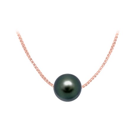 Black Vermeil Pendant - Cultured Black Akoya Pearl Pendant in Silver Rose Vermeil Chain 9 MM