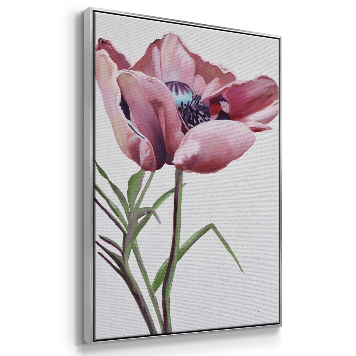 Paris Poppy Framed Premium Gallery Wrapped Canvas - Ready to Hang - 25 x 37 - Silver Floating Frame