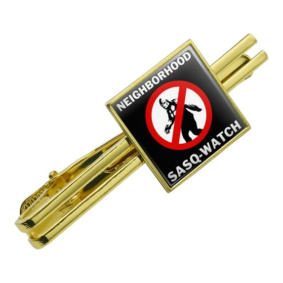 Neighborhood Sasq-Watch Sasquatch Watch Funny Humor Square Tie Bar Clip Clasp Tack- Silver or Gold