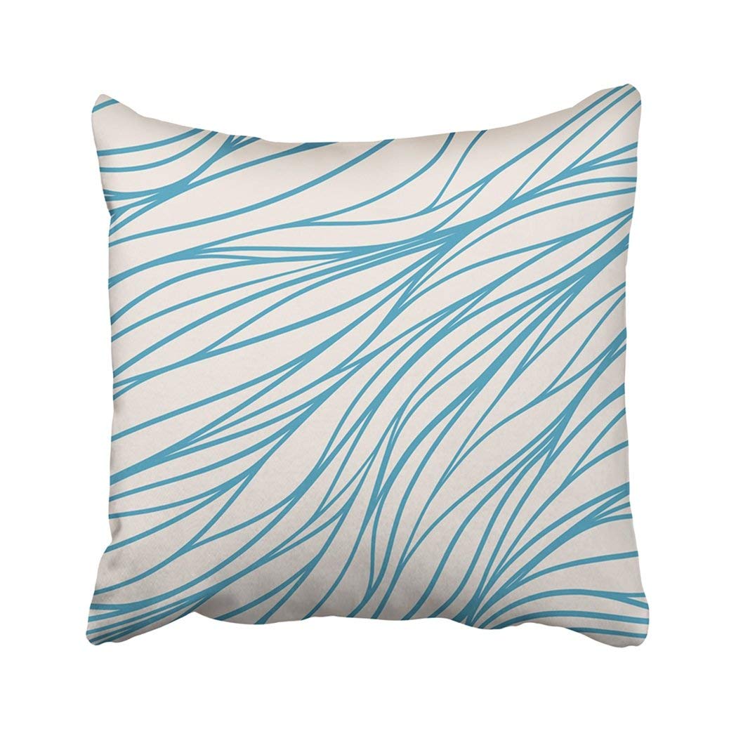 ARTJIA Line Striped Abstract Blue And Beige Pattern Wavy Curve Wave