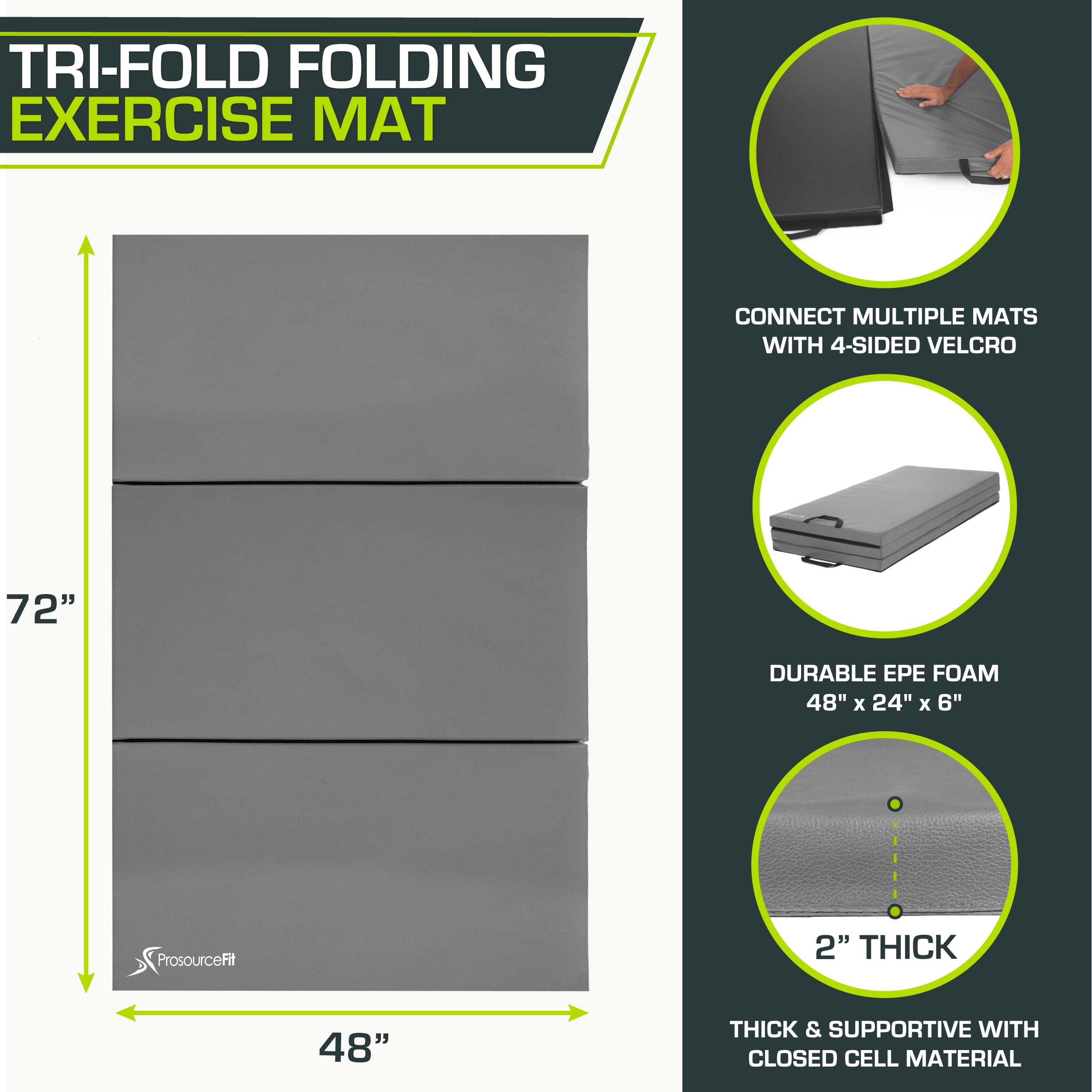 ProsourceFit Tri-Fold Folding Gymnastics Mat 6'x4' for Fitness 