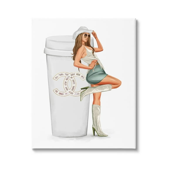 Stupell Industries Glam Cowgirl Fashion Coffee Cup Beauty & Fashion Painting Gallery Wrapped Canvas Print Wall Art