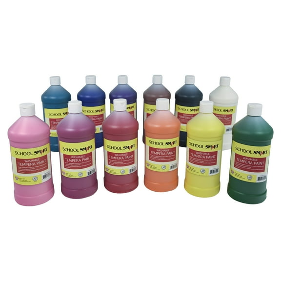 Washable Tempera Paints, Assorted Colors, Quart Set of 12